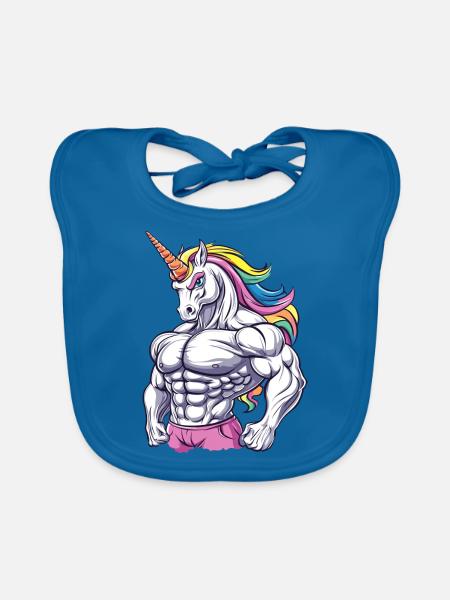 Gym Einhorn - Baby Bio-Lätzchen - Pfauenblau - Vorne