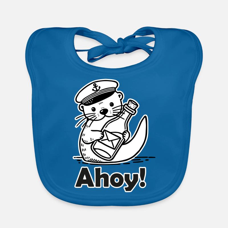 Cute Seaman Otter Holding A Postcard In A Bottle Organic Baby Bibs