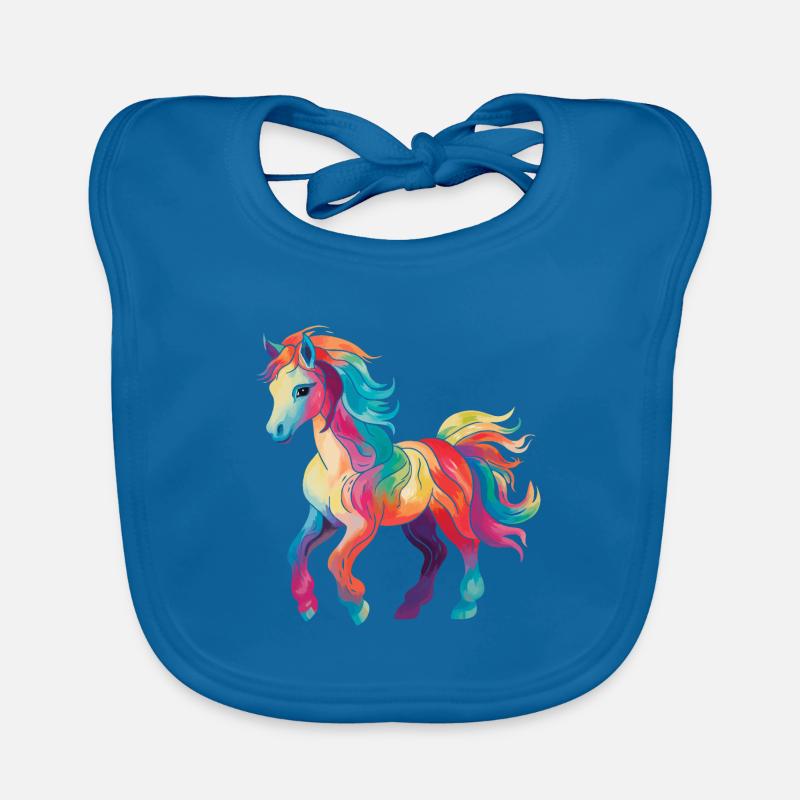 Poney coloré - Bavoir bio Bébé - bleu paon