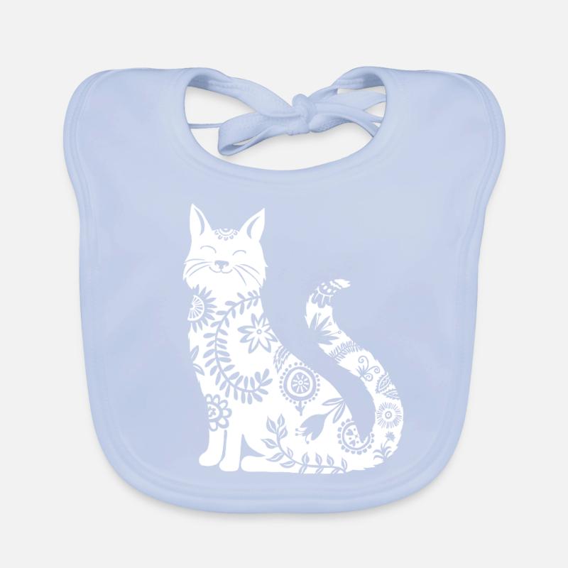 white cat with floral pattern Organic Baby Bibs