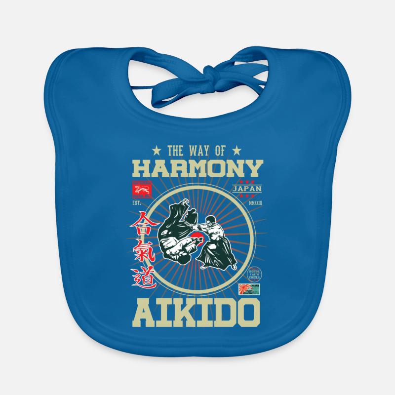 Aikido Harmony Japan Design - Bavoir bio Bébé - bleu paon