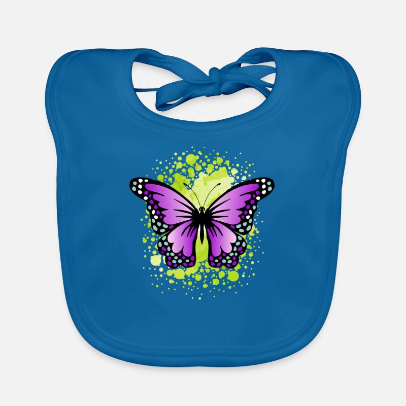 papillon - Bavoir bio Bébé - bleu paon