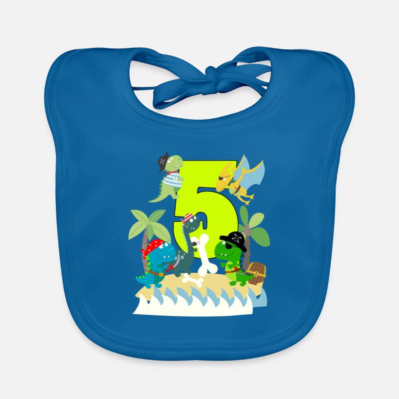 5 years pirate birthday boy five 5th dinosaurs T-Rex Organic Baby Bibs