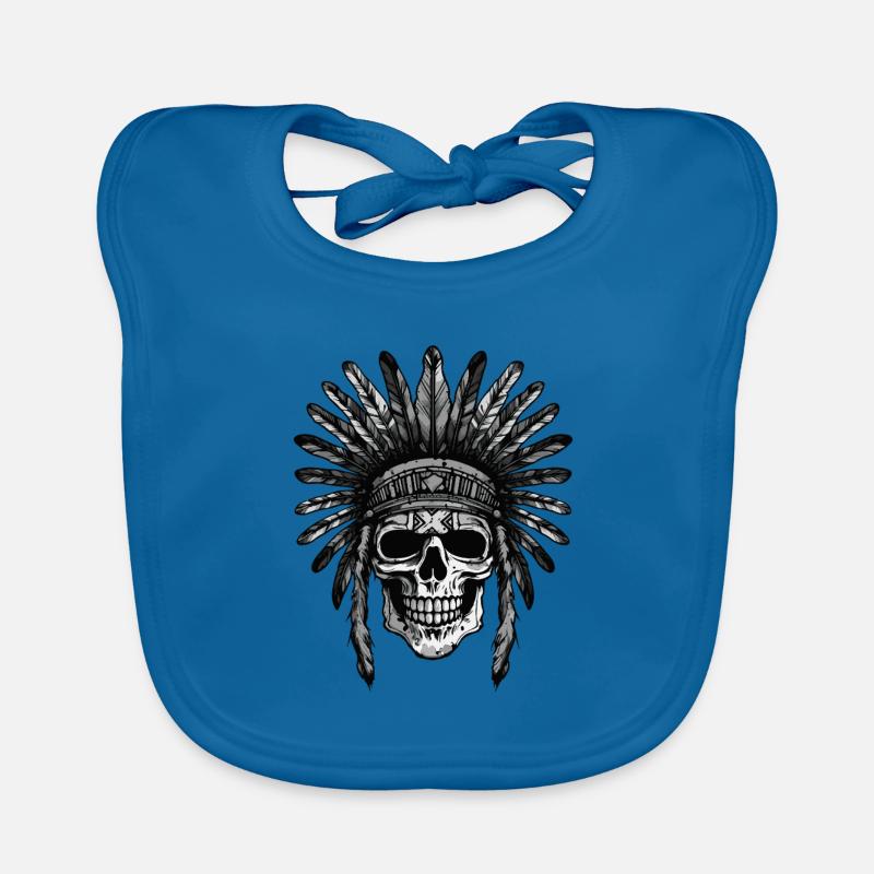 Crâne Apache Indien - Bavoir bio Bébé - bleu paon