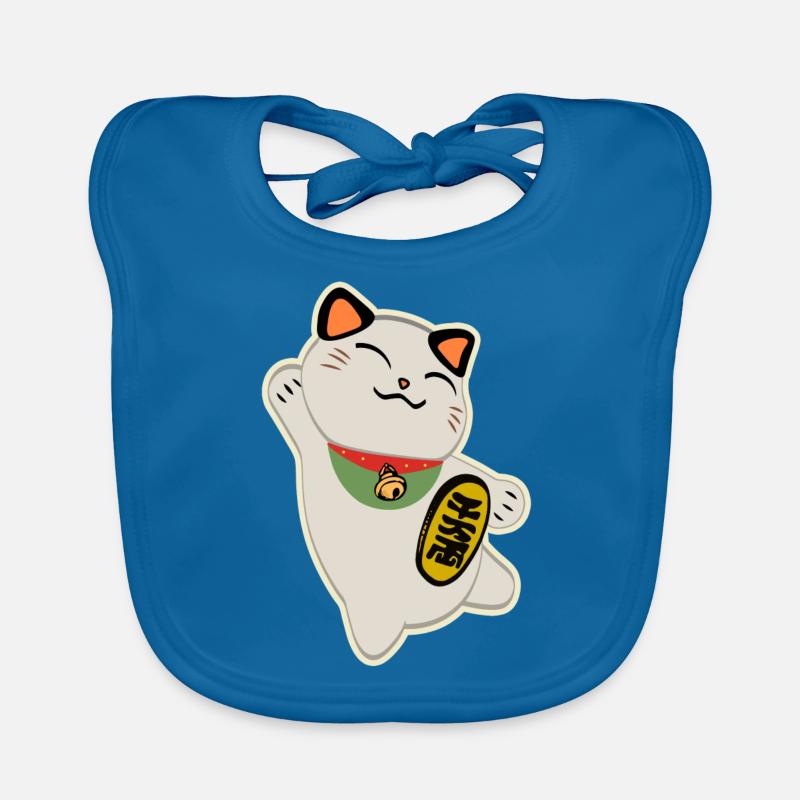 Maneki Neko (chat chanceux) - Bavoir bio Bébé - bleu paon