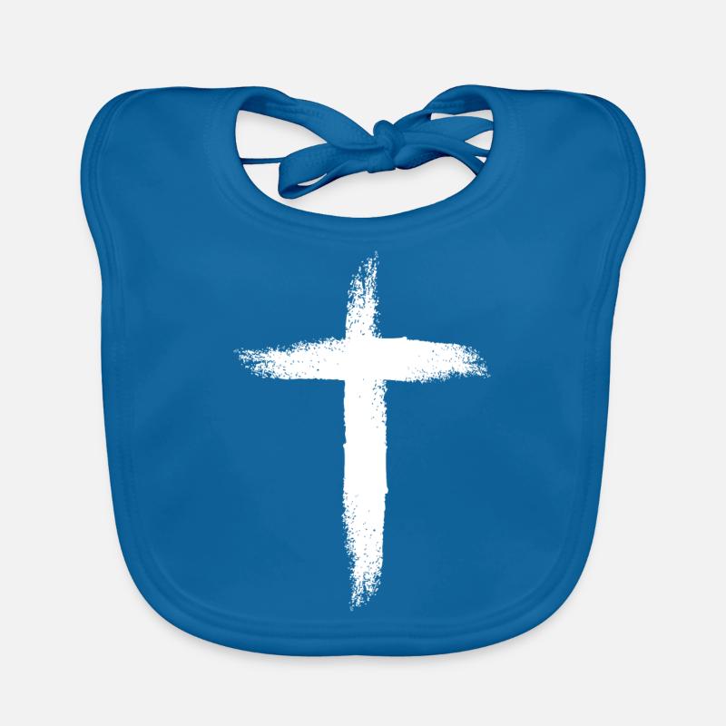 Croix chrétienne - Bavoir bio Bébé - bleu paon