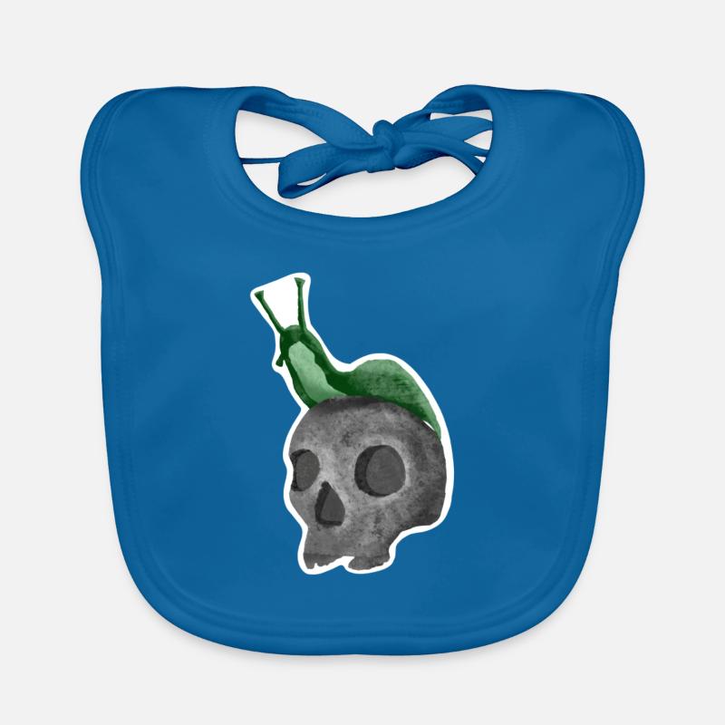 Crâne avec escargot - Bavoir bio Bébé - bleu paon