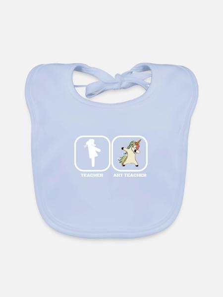Art Teacher Art Teacher Unicorn - Organic Baby Bibs - sky blue - Front