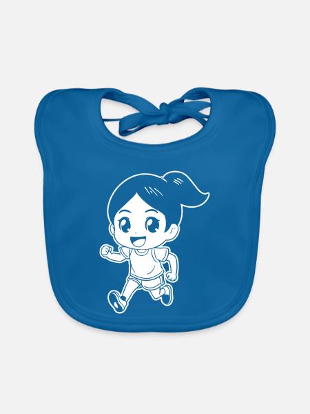 Marathon Läuferin Comic Look - Baby Bio-Lätzchen - Pfauenblau - Vorne