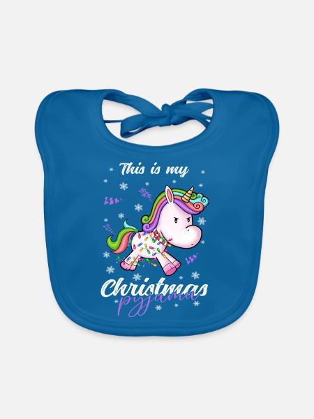 Einhorn Pyjama Weihnachten Schlafen - Baby Bio-Lätzchen - Pfauenblau