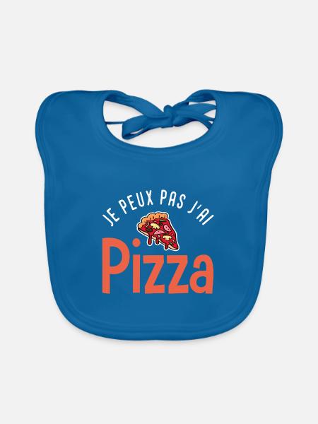 je peux pas j ai pizza cadeau humour personnalisé - Bavoir bio Bébé - bleu paon - Devant