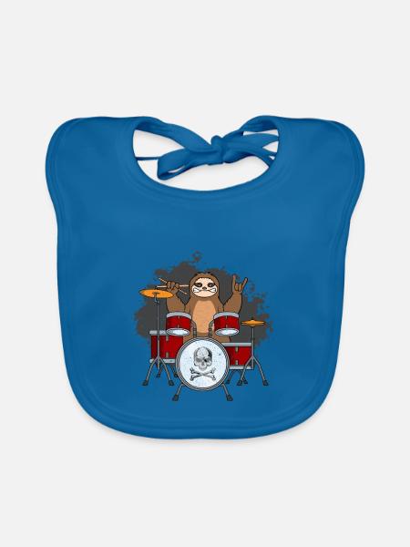 Sloth on drums - Organic Baby Bibs - peacock-blue - Front