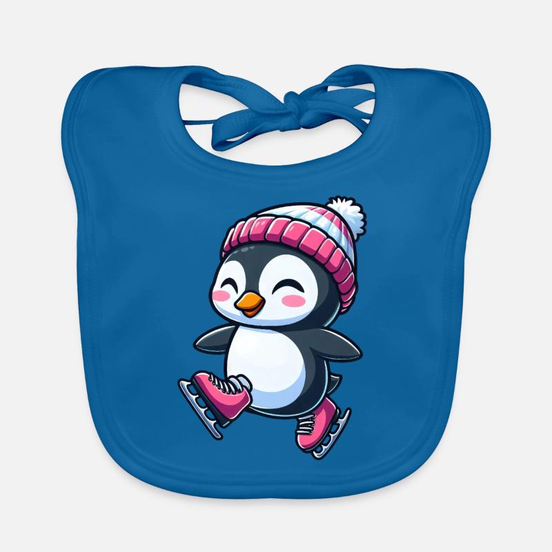 Süßer Cartoon Pinguin Eislaufen Eiskunstlauf - Baby Bio-Lätzchen - Pfauenblau