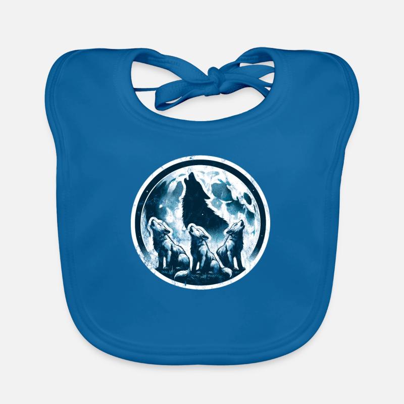 Monocolor Wolf Puppy Howling Moon Fantasy Nature Organic Baby Bibs