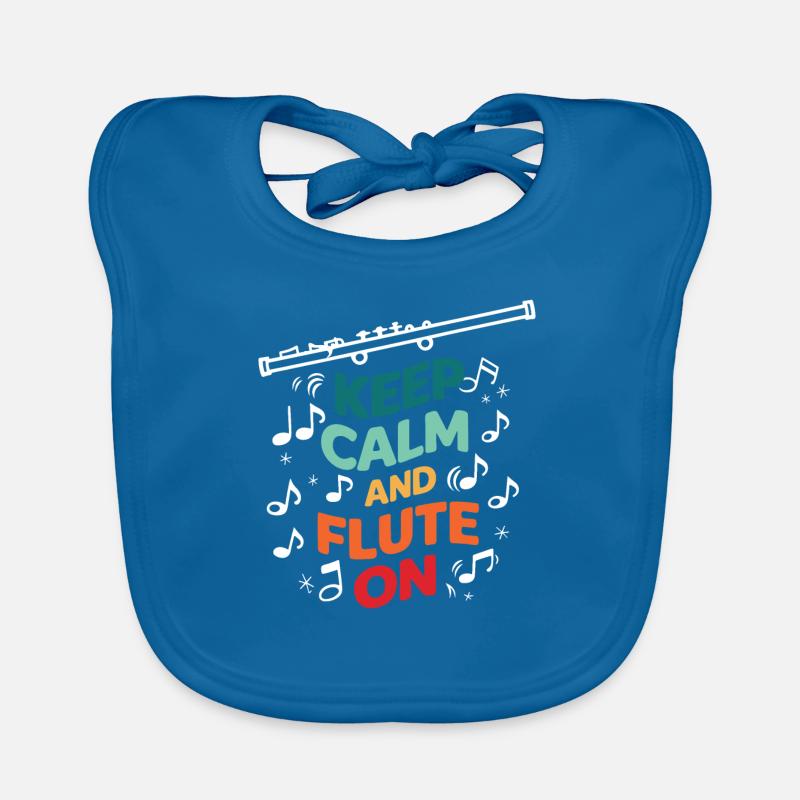 Keep Calm et flûte sur flûte transversale d’instrument - Bavoir bio Bébé - bleu paon