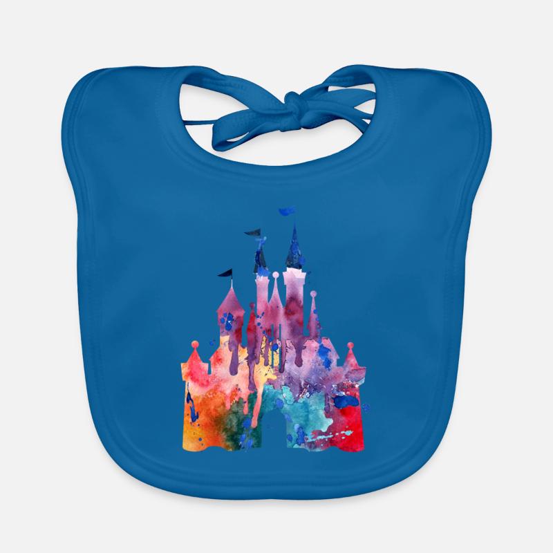 Aquarelle Princesse Château - Bavoir bio Bébé - bleu paon