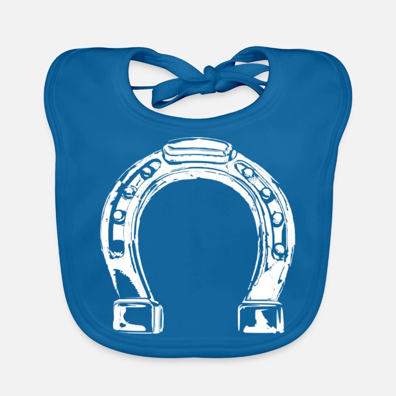 fer à cheval blanc - Bavoir bio Bébé - bleu paon
