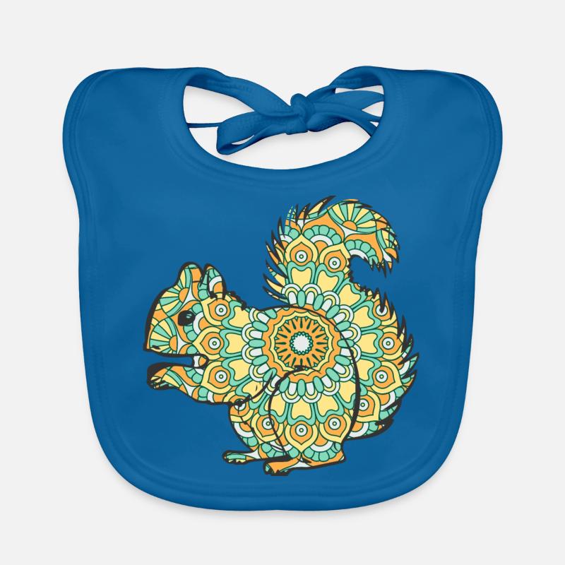Mandala Squirrel Geometric Pattern Art - Organic Baby Bibs - peacock-blue