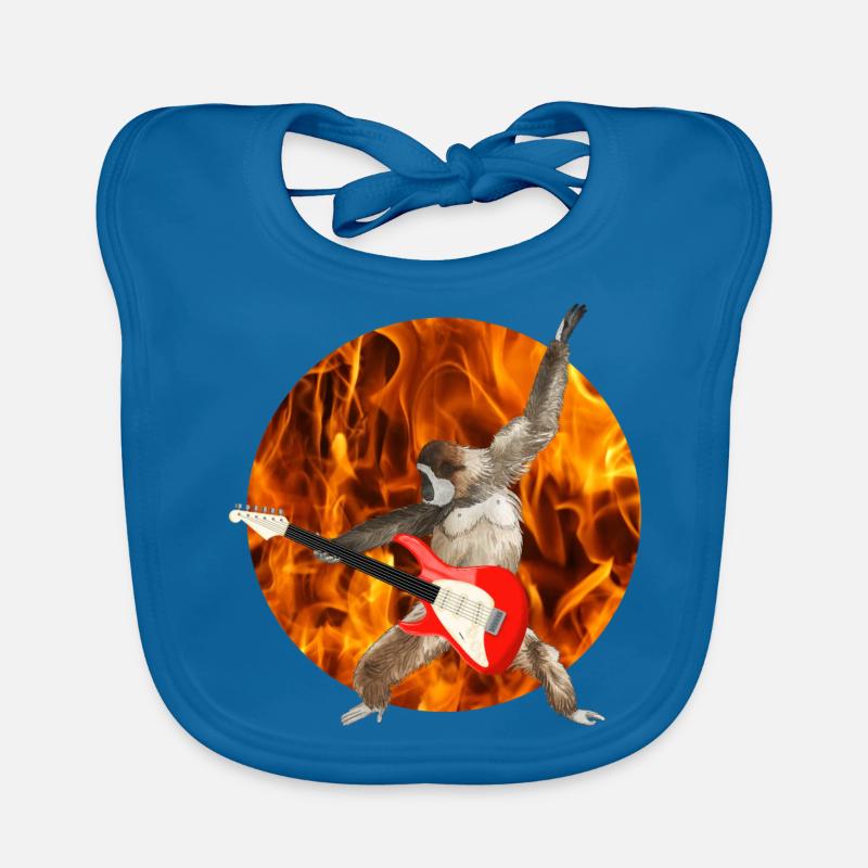 Monkey Whitebeard Gibbon Electric Guitar Fire Lets Rock Organic Baby Bibs