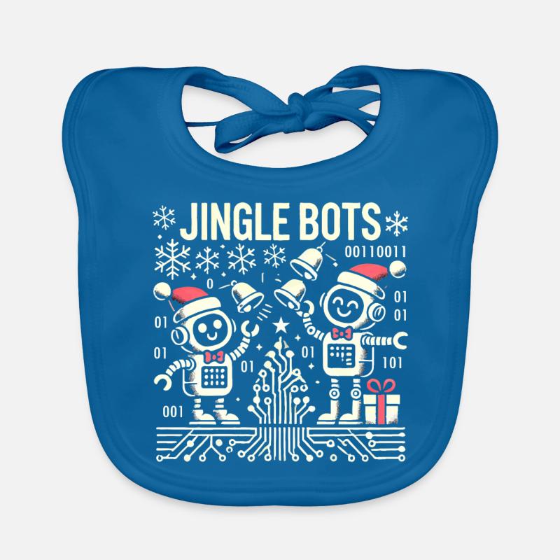 Jingle Bots - Christmas Robots with Binary Code Organic Baby Bibs