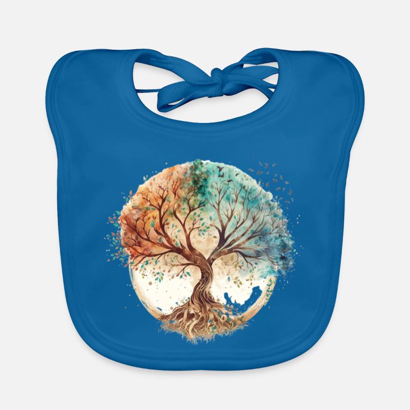 Aquarelle Arbre de Vie Cercle - Bavoir bio Bébé - bleu paon