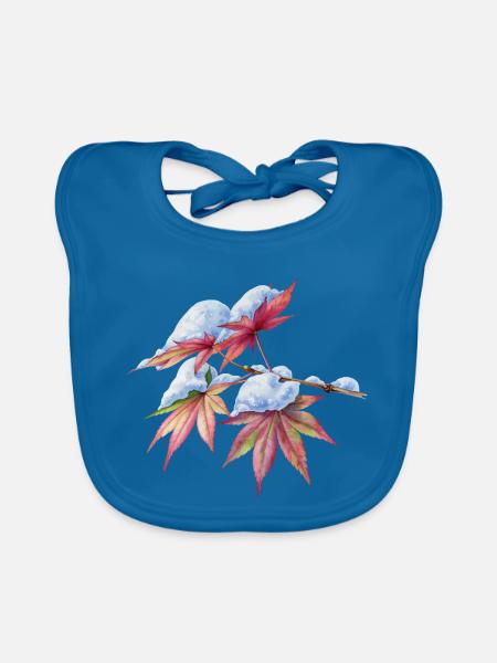 Japanischer Ahorn im Schnee Aquarell Winterblätter - Baby Bio-Lätzchen - Pfauenblau - Vorne