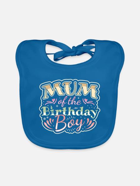 MUM OF THE BIRTHDAY BOY - BIRTHDAY PARTY - Organic Baby Bibs - peacock-blue - Front
