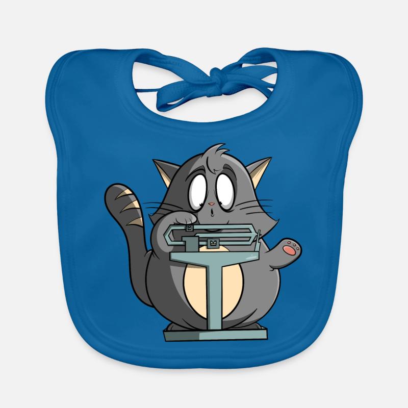 Drôle de chat sur la balance - perdre du poids en excès - Bavoir bio Bébé - bleu paon
