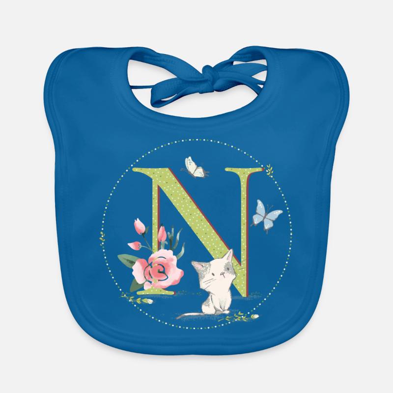 Lettre initiale N avec chat Bavoir bio Bébé