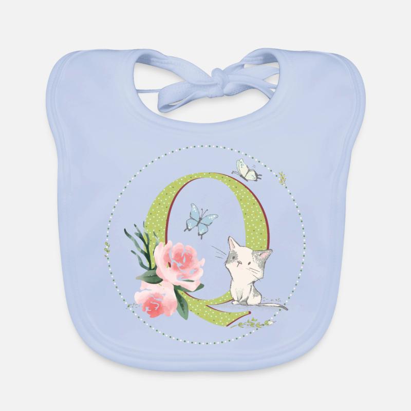 Lettre initiale Q avec chat Bavoir bio Bébé