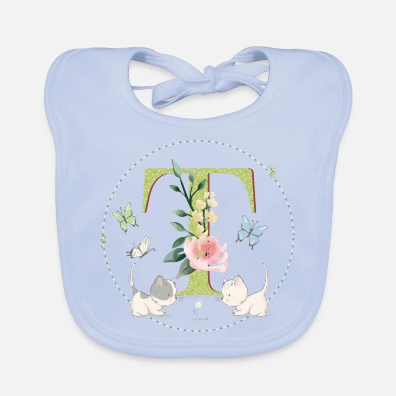 Initial letter T with cat Organic Baby Bibs