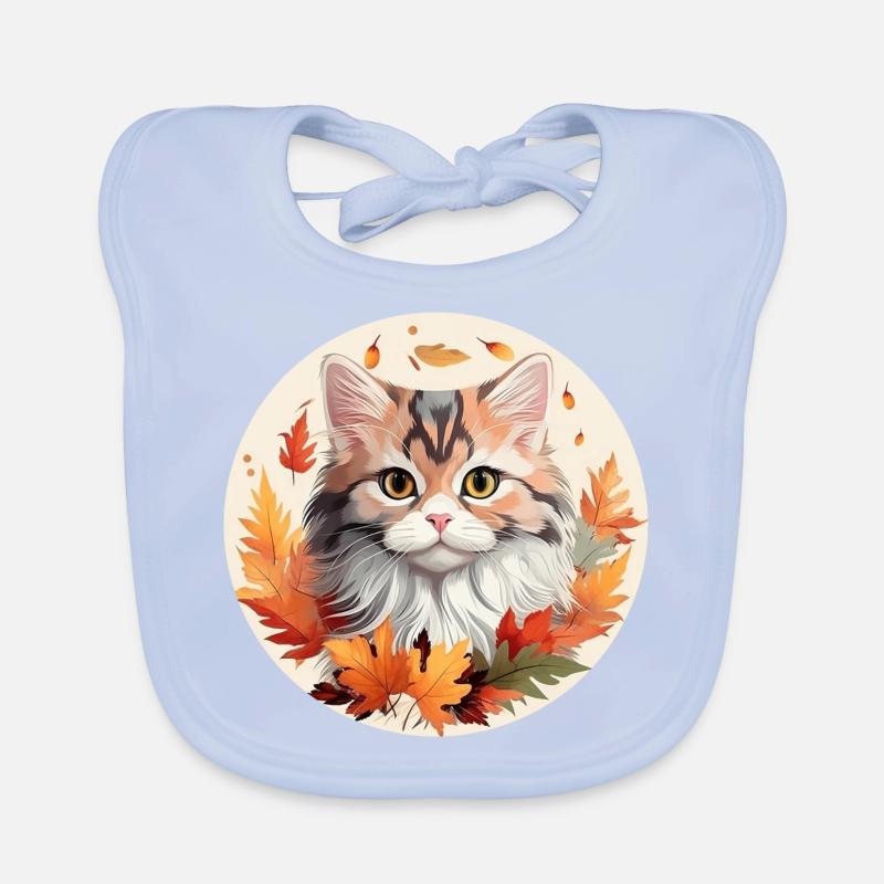 Katze im Herbst mit bunten Blättern Baby Bio-Lätzchen
