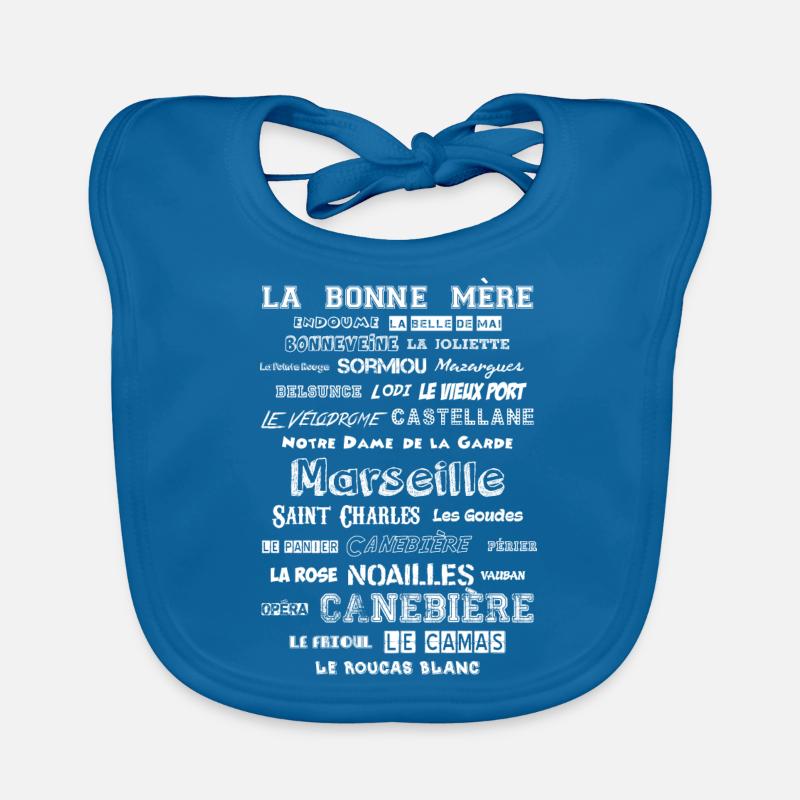 MARSEILLE QUARTIERS-Blanc - Bavoir bio Bébé - bleu paon