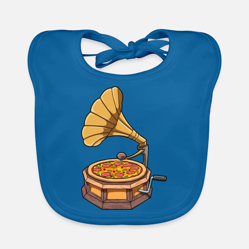 Funny Pizza Gramophone Record Player Organic Baby Bibs