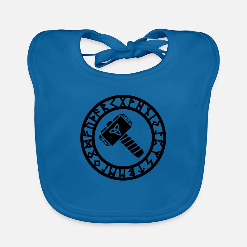 Mjölnir Thorshammer in the Futhark Runic Circle Organic Baby Bibs
