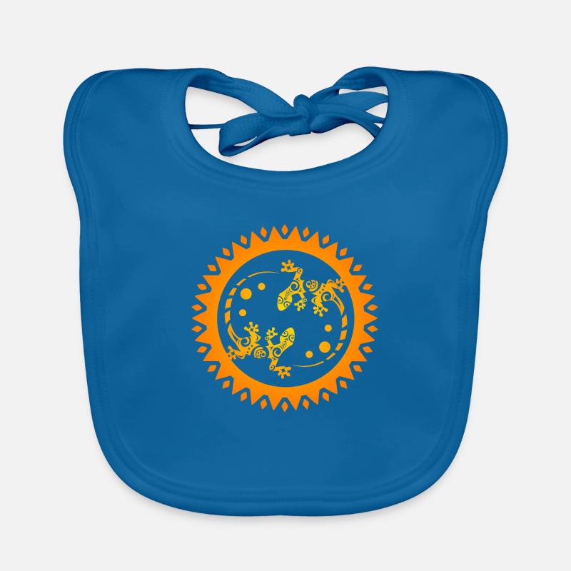 Maori Paar Eidechsen in Sonnenschwarz Geschenkidee - Baby Bio-Lätzchen - Pfauenblau