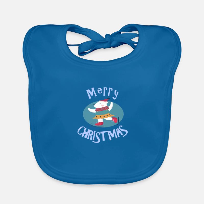 Joyeux Noël Eisbaerin avec des patins - Bavoir bio Bébé - bleu paon