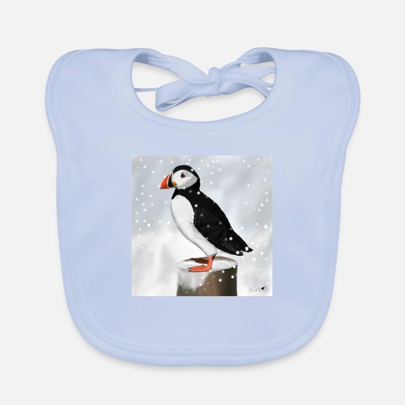 Macareux peint dans la conception d'oiseaux de neige Bavoir bio Bébé
