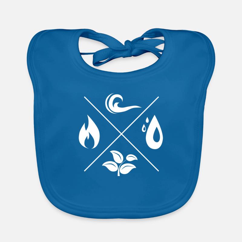 Les 4 éléments - feu, eau, terre, air - Bavoir bio Bébé - bleu paon