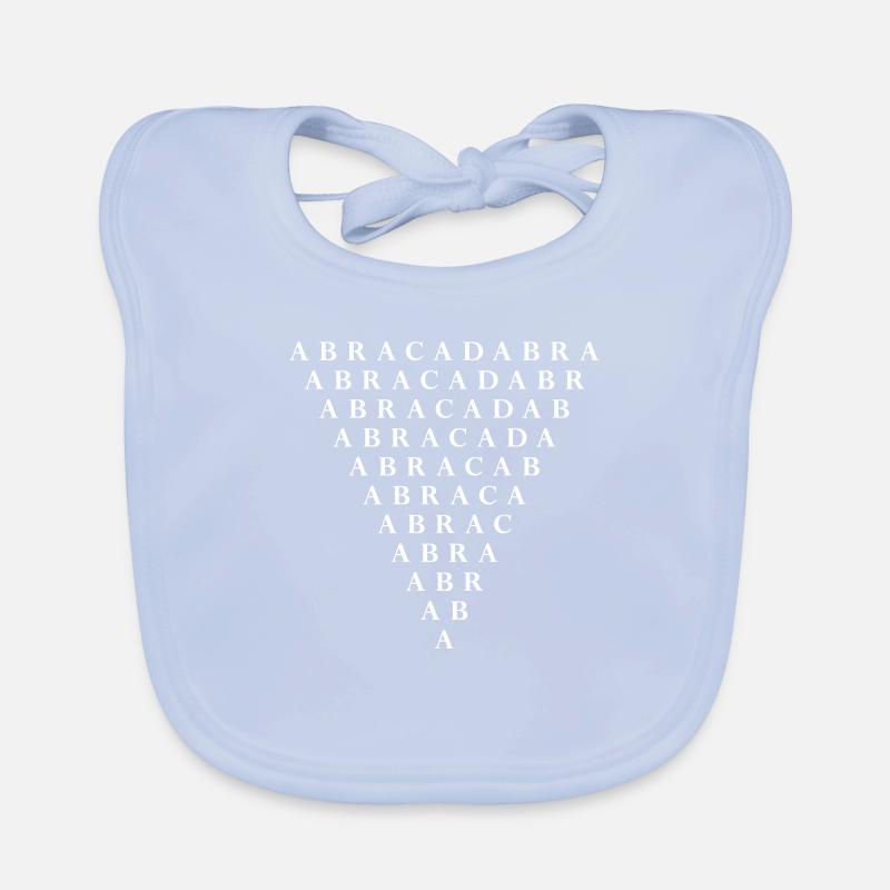 ABRACADABRA Typographic Pattern – Shrinkage Scheme Organic Baby Bibs