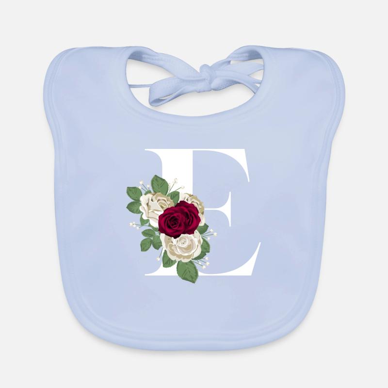 letter E flowered Organic Baby Bibs