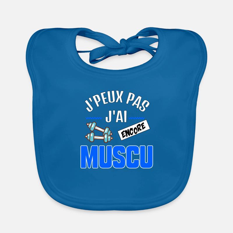 MUSCULATION - J'peux pas j'ai encore musculation - Bavoir bio Bébé - bleu paon