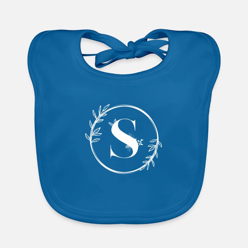 Lettre S Florale - Bavoir bio Bébé - bleu paon