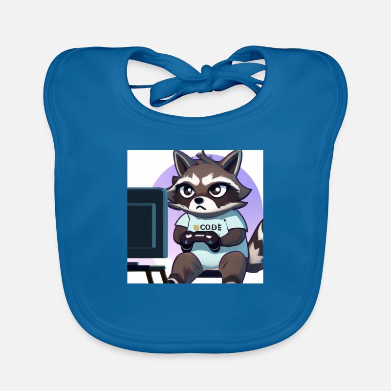 Racoon Playing Computer Games Organic Baby Bibs