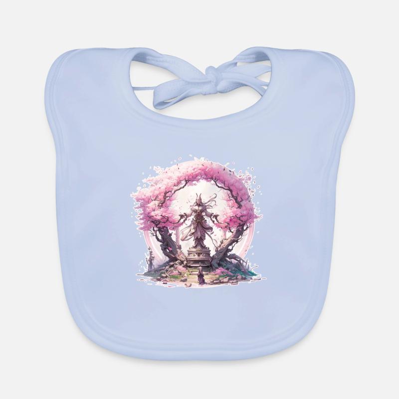Statue under a cherry blossom tree Organic Baby Bibs