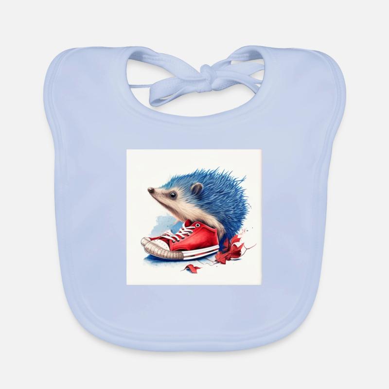 Hérisson bleu et chaussures rouge Bavoir bio Bébé
