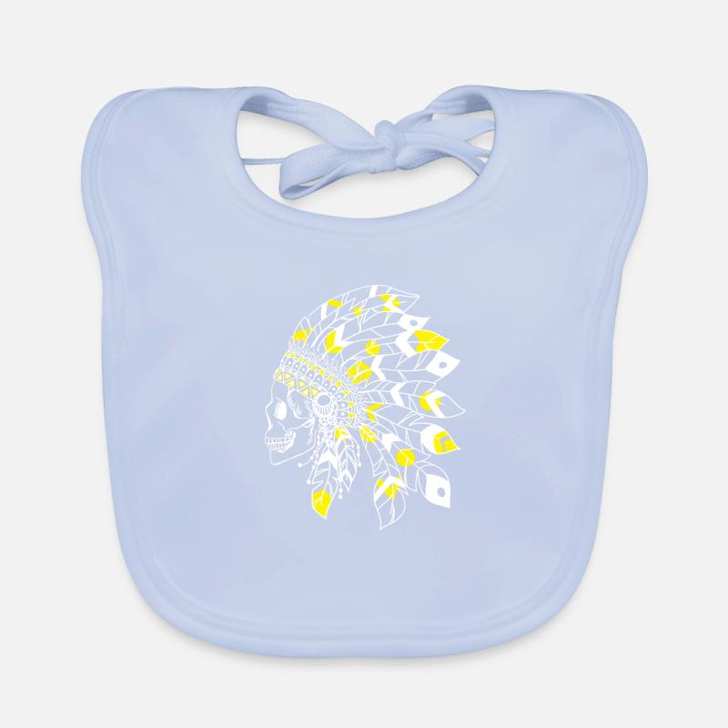 crâne avec coiffe indienne blanc et jaune Bavoir bio Bébé