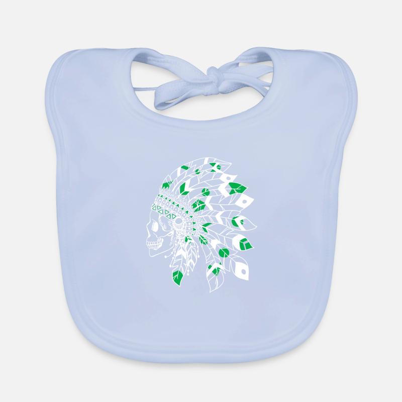 crâne avec coiffe indienne blanc et vert Bavoir bio Bébé