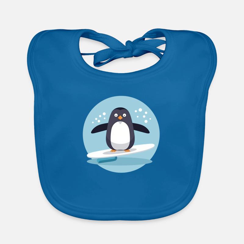 Pingouin de surf mignon sur une planche de surf Bavoir bio Bébé