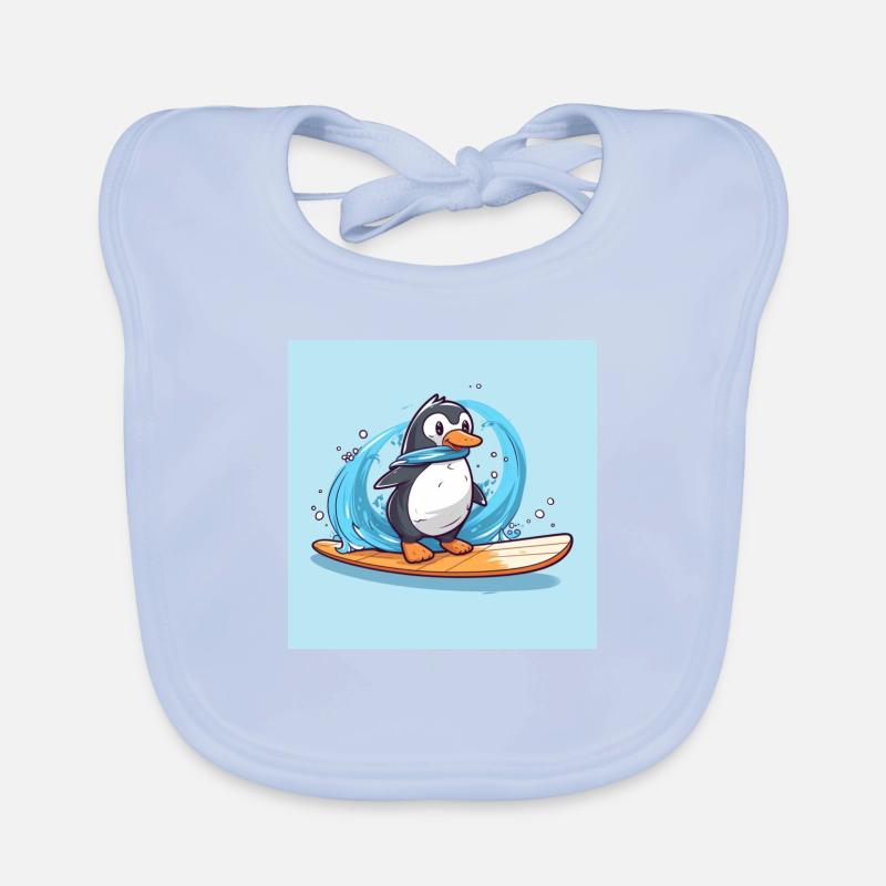 Pingouin de surf mignon sur une planche de surf Bavoir bio Bébé